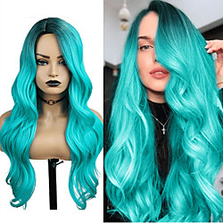 pelucas verdes para mujeres peluca sintética onda profunda parte lateral peluca rubia de longitud media ombre azul ombre verde ombre rubio pelo sintético cosplay de mujer Lightinthebox