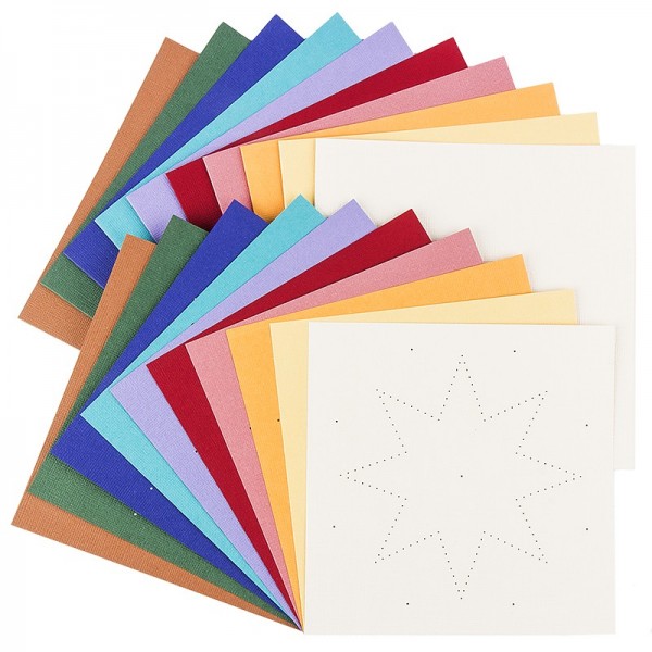 Fadengrafik-Grußkarten "Stern 1", Leinen-Optik, 16x16cm, 10 Farben, inkl. Ums...