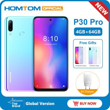 HOMTOM P30 pro Android 9.0 4G Mobile Phone MT6763 Octa Core 4GB 64GB 4000mAh 6.41 inch Face ID 13MP+ Triple Cameras Smartphone