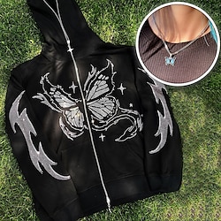 Necklace Sweatshirt Zip Hoodie Skeleton Sequins Necklace Hoodie For Men's Women's Unisex Adults' Hot Stamping 100% Polyester Street Casual Daily Lightinthebox