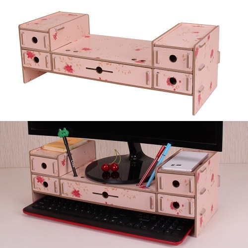 Monitor de 5 cajones Soporte Riser Organizador de escritorio con ranura para almacenamiento de teclado para material escolar