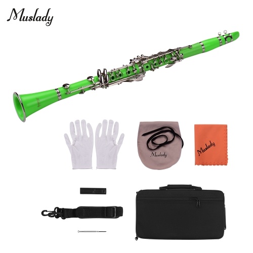 Muslady ABS 17-Key Clarinet Bb Flat con guantes de transporte Paño de limpieza