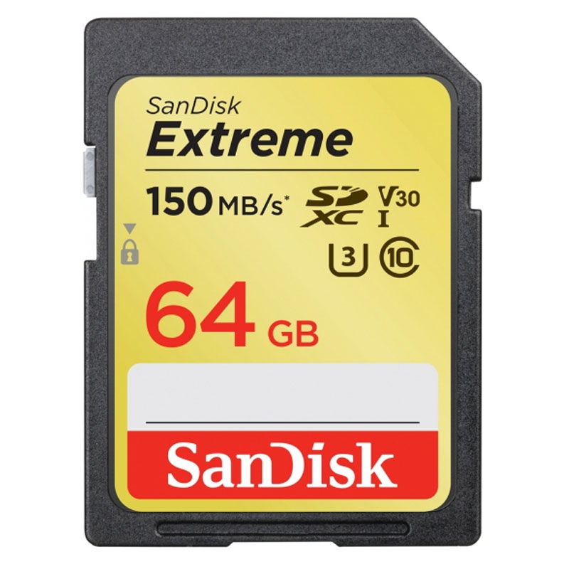 SanDisk 64GB Extreme V30 SD Card (SDXC) UHS-I U3  - 150MB/s