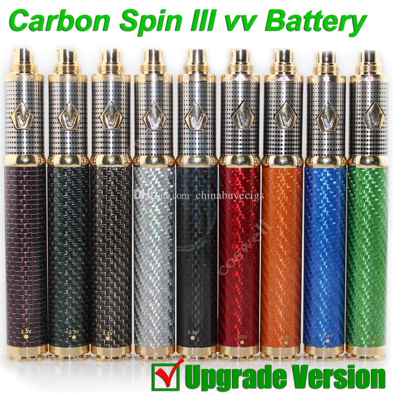 NEW Vision Carbon Spin III vapen 3 Carbon Fiber 3.3-4.8V 1650mAh ego II Variable Voltage vv battery Tesla e cig cigarette vapor atomizer DHL