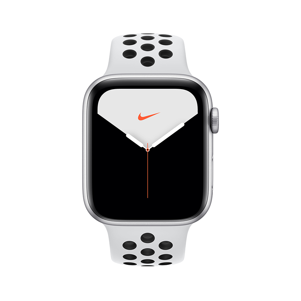 Apple Watch Nike Series 5 (GPS) - 40 mm - Aluminium, Silber - intelligente Uhr mit Nike Sportband - Flouroelastomer - pures Platin/schwarz - Bandgröße 130-200 mm - S/M/L - 32GB - Wi-Fi, Bluetooth - 30,8 g (MX3R2FD/A)