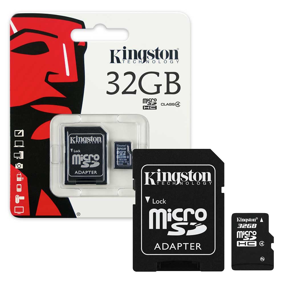 Kingston Micro SD Micro SDHC Memory Card Class 4 with Full Size SD Card Adapter - 32GB