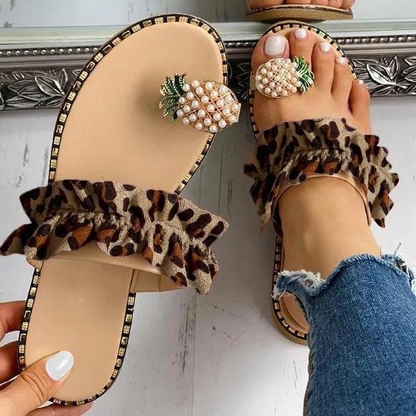 Women Pearl Flowers Flats Slippers Woman Casual Flip Flops Appliques Flat Shoes Plus Size Comfortable 2021 Female Beach Sandals