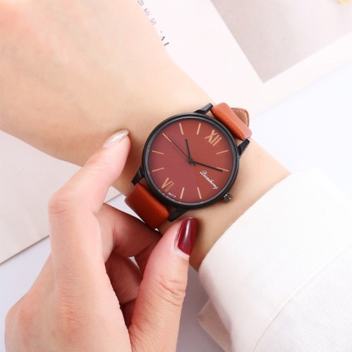 Reloj de pulsera de cuero de moda para mujer Reloj de cuarzo con caja de aleación casual simple