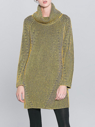 Yellow Turtleneck Long Sleeve Ribbed Sweater