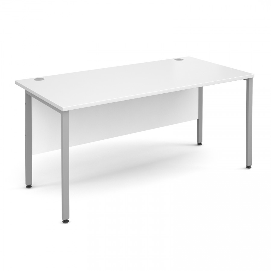 Maestro 25 Straight H Frame Desk 1600mm with Silver Legs- White