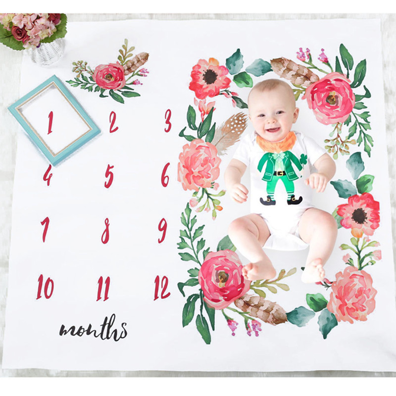 Pretty Floral Print Baby Milestone Blanket Photography Background Prop