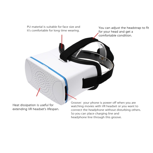 VR360 Head-Mounted Google Cardboard 3D VR Glasses Virtual Reality 3D VR Video Movies Games Glasses w/ Headband White for iPhone 6 6s  Samsung All 