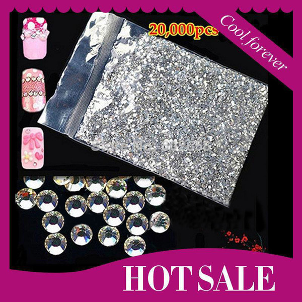 wholesale-(20,000pcs/lot) 2.0mm or 1.5mm for you choose glitter clear acrylic fix nail art rhinestone for nail decoration