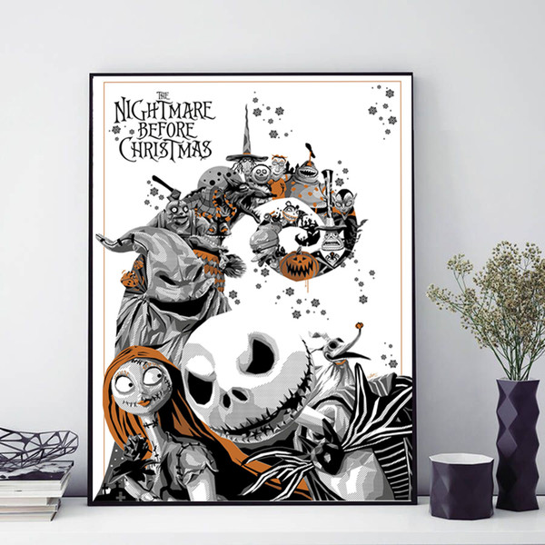 canvas poster prints wall art black white painting the nightmare before christmas picture nordic style kids room home decoration