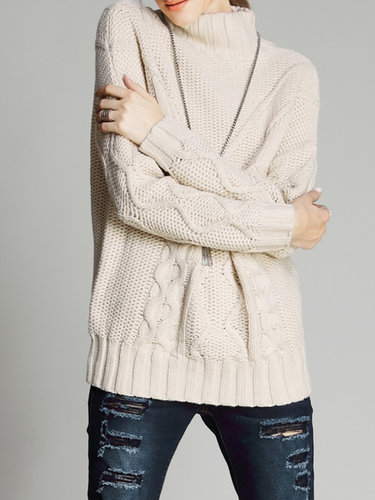 Acrylic Knitted Basic Turtleneck Long Sleeve Sweater