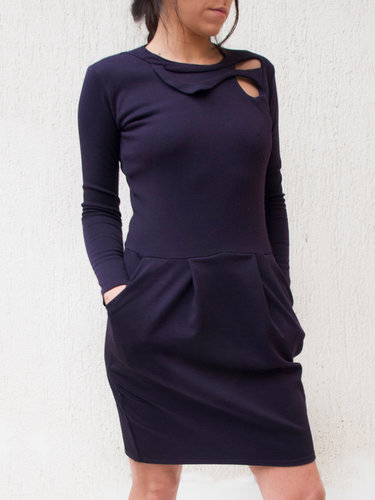 Purple Cutout Casual Wool jersey Midi Dress