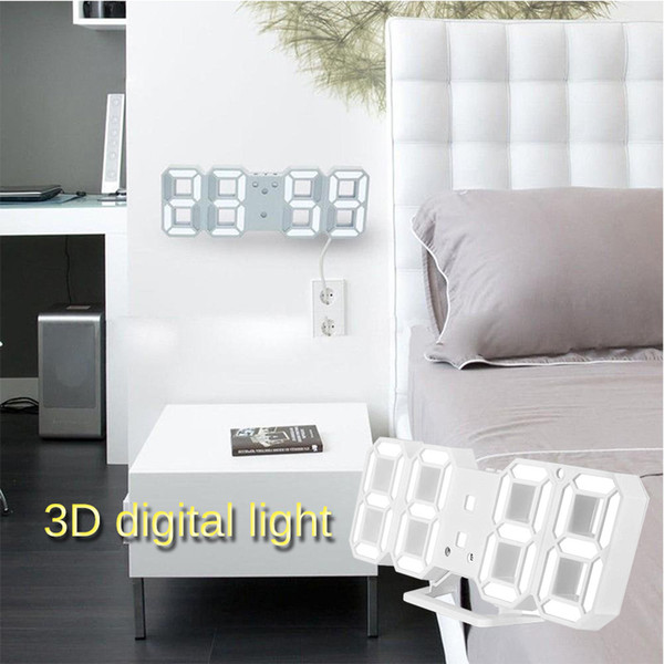 Modern Digital 3D LED Wall Clock Alarm Clocks Snooze Clock with 12/24 Hour Display CLH@8
