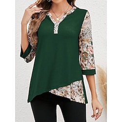 Women's Shirt Blouse Floral Green Print Long Sleeve Casual Fashion V Neck Regular Fit Spring   Fall Lightinthebox