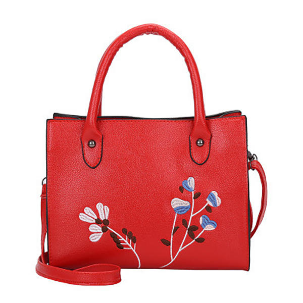 Women Embroidery Tote Handbag Leisure PU Crossbody Bag