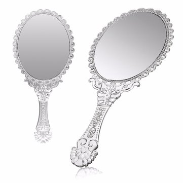Vintage Repousse Silver Oval Makeup Floral Mirror Hand Held Cosmetic Mirrors