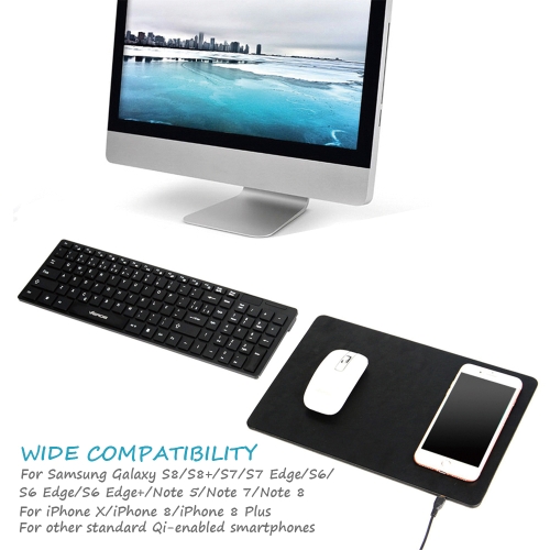 Wireless Charging Mouse Pad 2-in-1 Qi Wireless Charging Station & Mouse Mat for Samsung Galaxy S8/S8+/S7/S7 Edge/S6 Edge+/Note 5/Note 7/Note 8 or for iPhone X/8/8 Plus and Other Qi-enabled Smartphones
