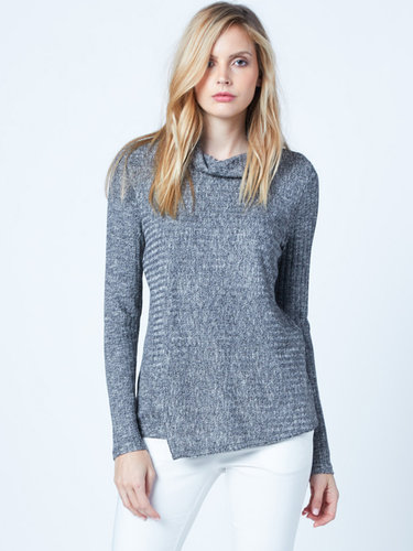 Gray Solid Cowl Neck Long Sleeve Sweater