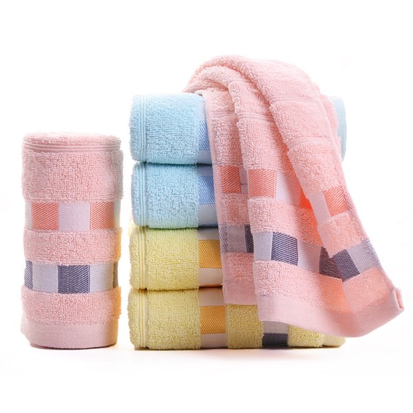 2pcs plaid face towel facecloth grid 100% cotton print towels pink cream blue hand towelcloth check 32 * 72cm