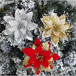 10 pièces multicolore branche de fleur de noël fleur accessoires de décoration d'arbre de noël flanelle ornements de fleurs de noël Lightinthebox