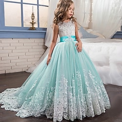 enfants petites filles robe dentelle floral princesse fête formelle soirée mariage reconstitution historique broderie arc blanc violet rouge tulle maxi sans manches élégantes robes de bal vintage miniinthebox