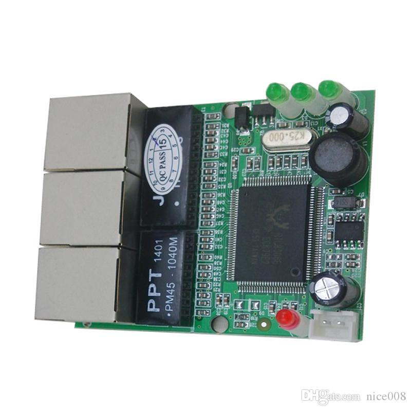 mini 3 port ethernet switch 10 / 100mbps rj45 network switch hub pcb module board for system integration