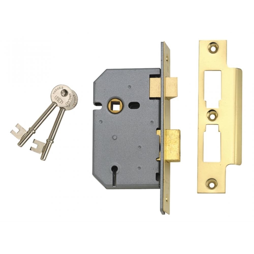 Union 2277 3 Lever Mortice Sash Lock Polished Brass 77.5mm 3in Visi Pack