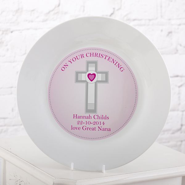 Personalised Christening Plate Pink