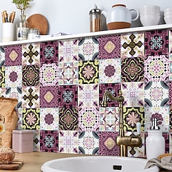 24 pièces créatif cuisine salle de bain salon autocollants muraux autocollants imperméables méditerranéen fuchsia carrelage autocollants miniinthebox