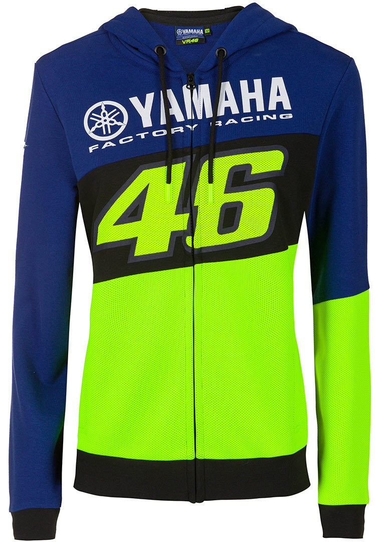 VR46 Yamaha Factory Racing Dames Zip Hoodie Noir Bleu Jaune L