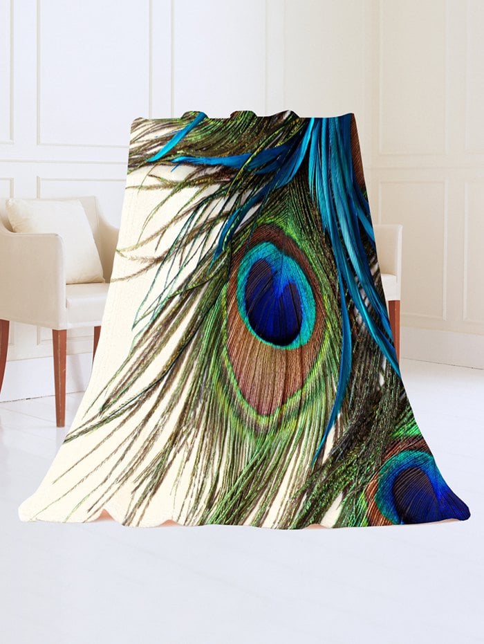 Peacock Feather Pattern Flannel Throw Blanket