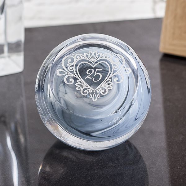 Silver Anniversary Celebration Paperweight By Caithness Glass