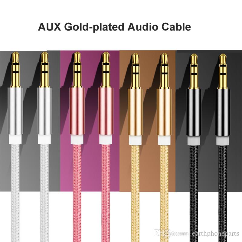 3.5mm Audio AUX Stereo Cable Male to Male Braided Woven 1M Nylon Auxiliary Wire Metal Port For iPhone Andoid Mobile Car Speaker