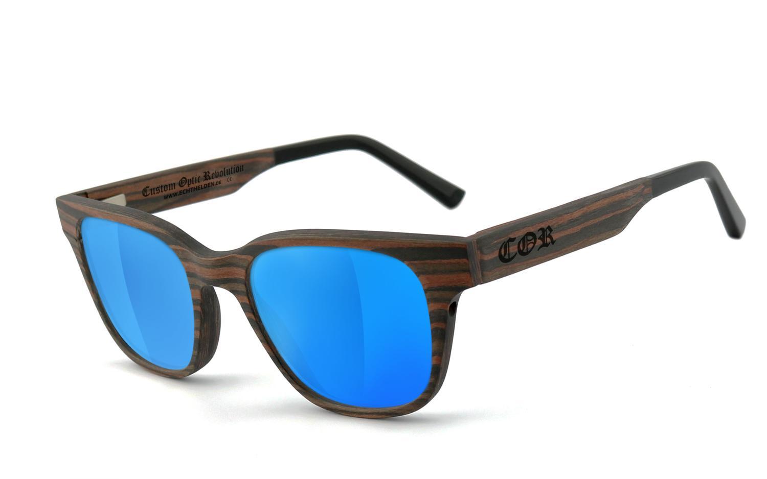 COR012 Holz Sonnenbrille - laser blue