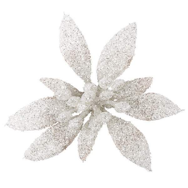 Deko-Blüten, Frosty 4, 30g, weiß mit Glitzer