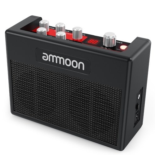ammoon POCKAMP Amplificateur de guitare portable Multi-effets intégrés 80 rythmes de batterie Support accordeur Fonctions Tap Tempo avec entrée auxiliaire Sortie casque, adaptateur secteur inclus