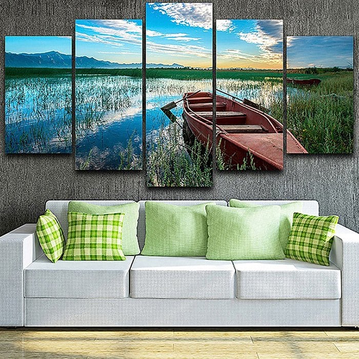 Decorative Oil Painting Tranquil Lake And Boat