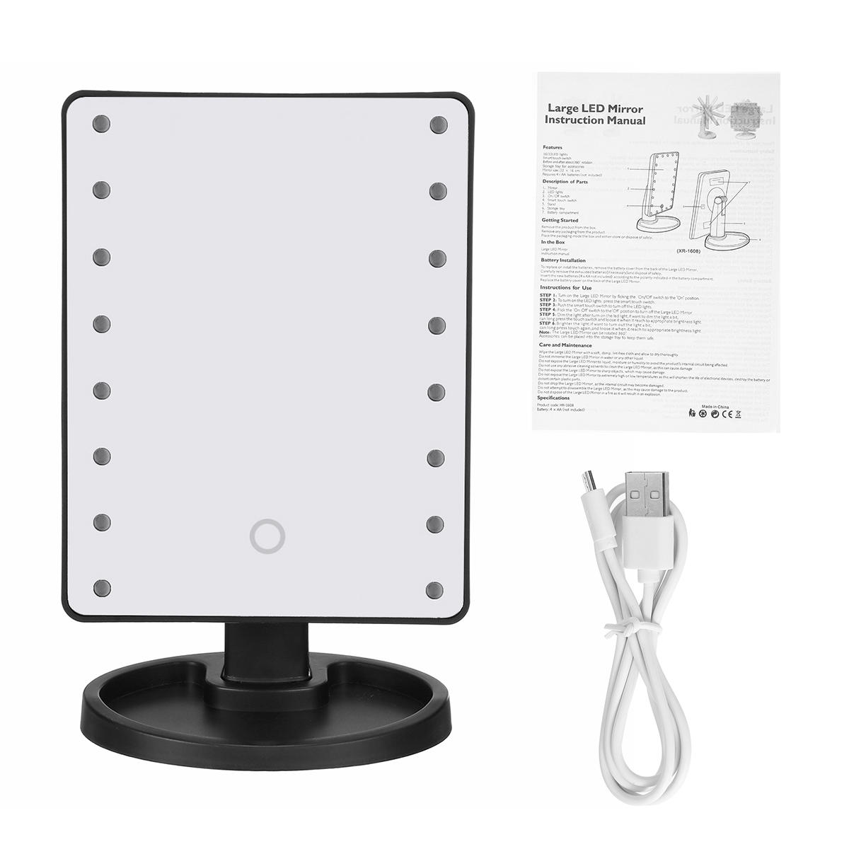 USB 16 LED Lights Makeup Mirror Light Portable Smart Touch Screen Rotated Lamp