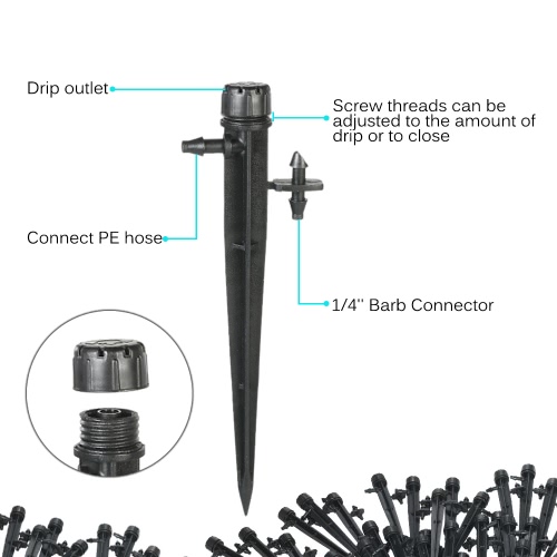 50pcs 360 Degree Adjustable  Drippers Water Flow Irrigation on Stake Emitter Drip System