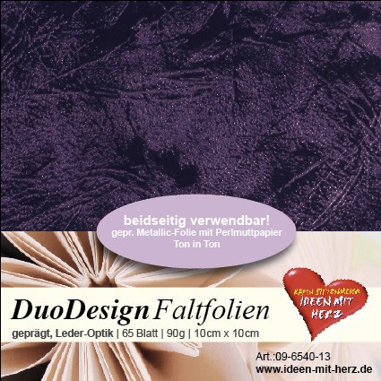 DuoDesign Faltfolien, Leder-Optik, 10 x 10 cm, 65 Blatt, aubergine