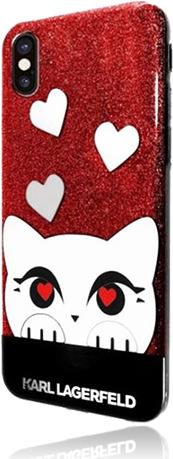 Karl Lagerfeld TPU Soft Cover Glitter Red, Valentine Choupette Collection, für iPhone X, KLHCPXVDCRE, Blister (KLHCPXVDCRE)