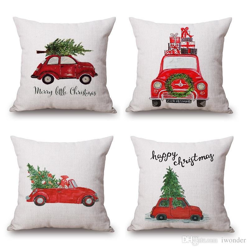 Car Driving Cushion Cover Family Present Pillow Cover Thin Linen Pillow Cases Forest Deer 45X45cm Merry Christmas Bedroom Sofa Decoration