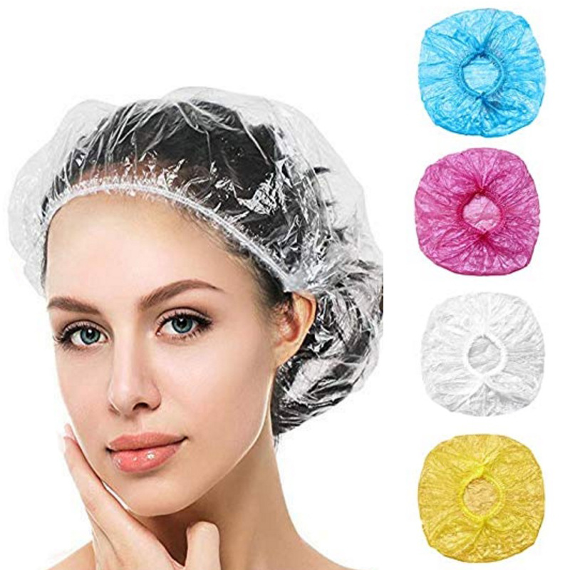 100 PCS Disposable Shower Caps Large Thick Clear Waterproof Plastic Elastic Hair Bath Caps