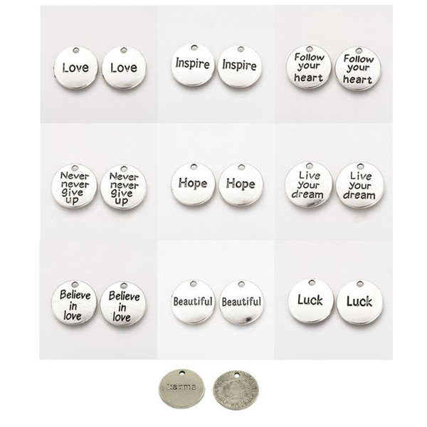 pandahall tibetan style alloy necklace pendants for jewelry making flat round with word antique silver 20x2mm hole 2mm 60pcs/set