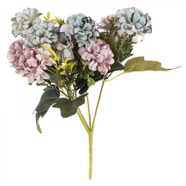 Blütenbusch, Hortensien 1, 27cm hoch, 9 große Blüten Ø 4cm, Blautöne