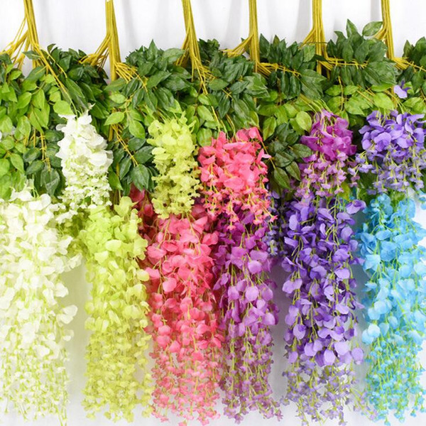110 cm Artificial Flowers Silk Wisteria Fake Garden Hanging Flower Plant Vine Home Wedding Party Event Decor